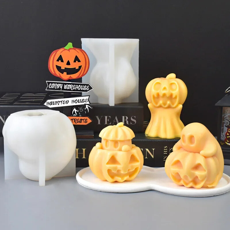 DIY dovleac craniu fantomă lumânare mucegai silicon 3D craniu dovleac păpușă artizanat ipsos rășină beton săpun lumânare mucegai cadou de Halloween
