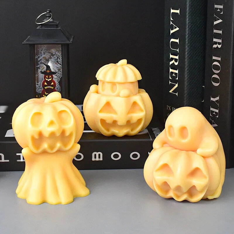 DIY dovleac craniu fantomă lumânare mucegai silicon 3D craniu dovleac păpușă artizanat ipsos rășină beton săpun lumânare mucegai cadou de Halloween