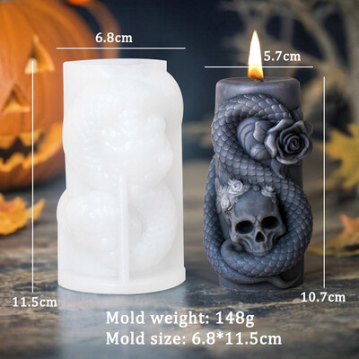 Craniu Floare coloană de șarpe Lumânare Mucegai din silicon Artizanat Geometric Cilindrică Lumânare pentru aromoterapie Mucegai din gips Decor de Halloween