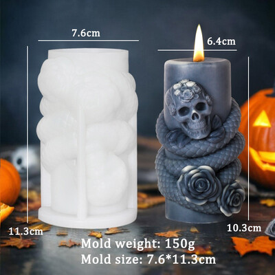 Craniu Floare coloană de șarpe Lumânare Mucegai din silicon Artizanat Geometric Cilindrică Lumânare pentru aromoterapie Mucegai din gips Decor de Halloween