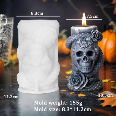 Craniu Floare coloană de șarpe Lumânare Mucegai din silicon Artizanat Geometric Cilindrică Lumânare pentru aromoterapie Mucegai din gips Decor de Halloween
