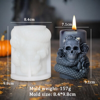 Craniu Floare coloană de șarpe Lumânare Mucegai din silicon Artizanat Geometric Cilindrică Lumânare pentru aromoterapie Mucegai din gips Decor de Halloween