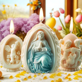 Zackoo 3D Easter Angel Scented Candle Mold σιλικόνης DIY Resurrection Egg Diffuser Stone Στολίδι Καλούπια κεριών για την κατασκευή κεριών