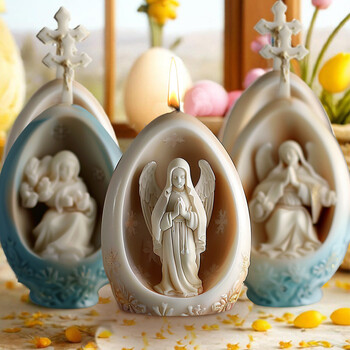 Zackoo 3D Easter Angel Scented Candle Mold σιλικόνης DIY Resurrection Egg Diffuser Stone Στολίδι Καλούπια κεριών για την κατασκευή κεριών