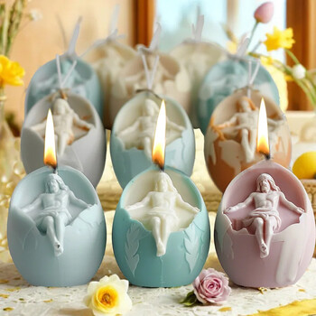 Zackoo 3D Easter Angel Scented Candle Mold σιλικόνης DIY Resurrection Egg Diffuser Stone Στολίδι Καλούπια κεριών για την κατασκευή κεριών