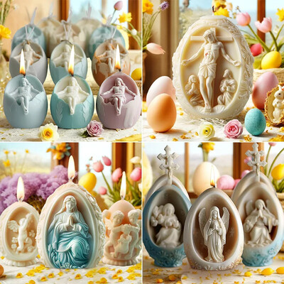 Zackoo 3D Velykų angelas kvepianti žvakė silikoninė forma „pasidaryk pats“ Resurrection Egg difuzoriaus akmens ornamento žvakių formos, skirtos žvakių gamybai