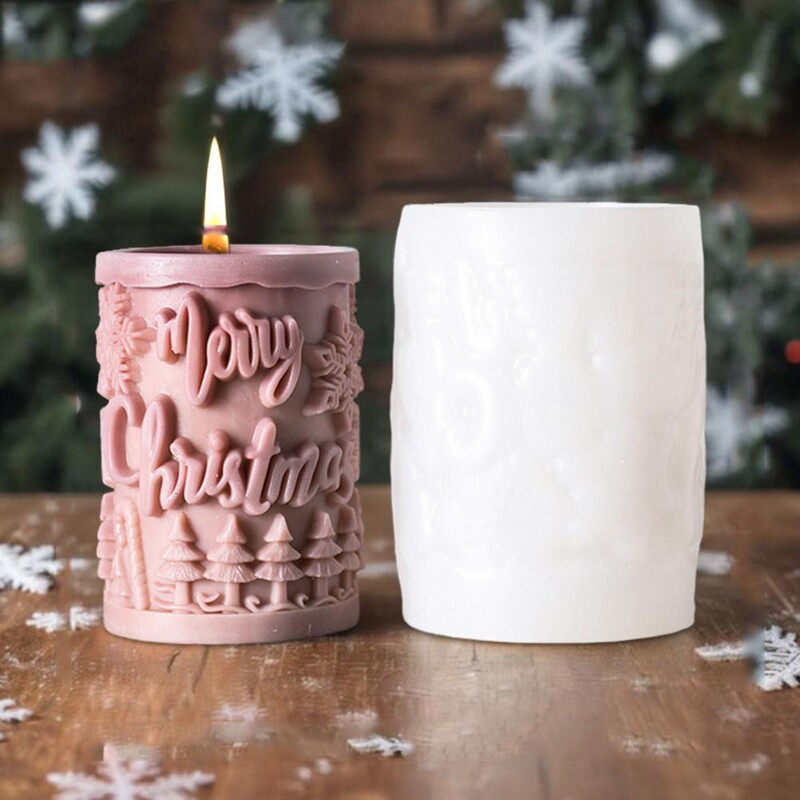 Ziemassvētku smaržojoša sveču silikona veidne Ziemassvētku eglītes burtu cilindriska aromātiska augstas kvalitātes sveču rotājumu veidne
