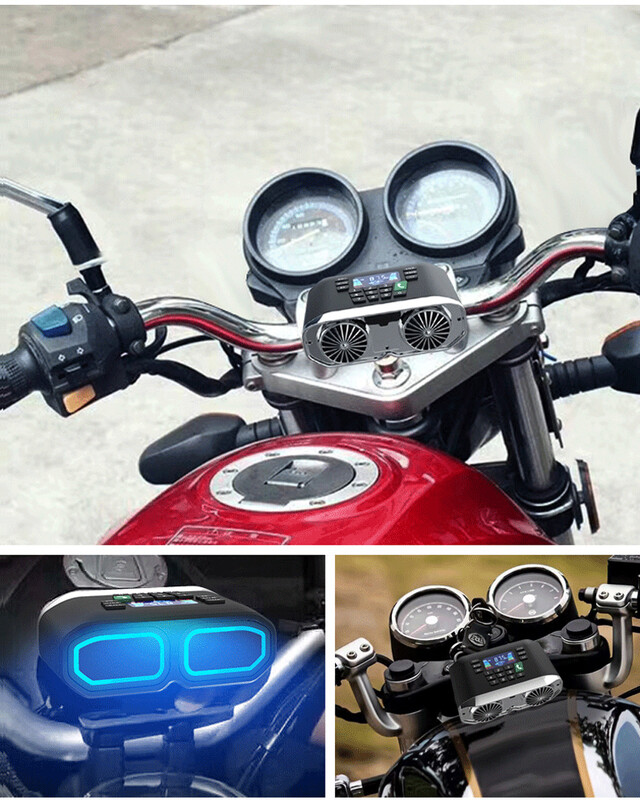 Daudzfunkcionāls motocikla bezvadu Bluetooth audio 2*15 W ar atmosfēras gaismām FM radio IP65 ūdensizturīgs atbalsta TF/U disks
