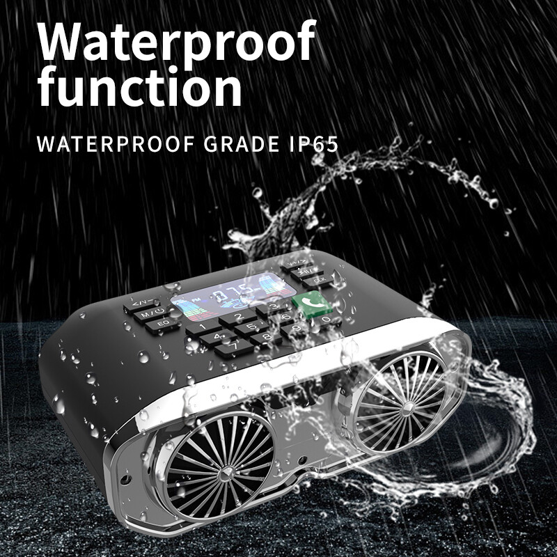 Daudzfunkcionāls motocikla bezvadu Bluetooth audio 2*15 W ar atmosfēras gaismām FM radio IP65 ūdensizturīgs atbalsta TF/U disks