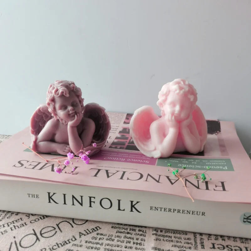 Mucegai de lumânare din silicon înger de dimensiuni mari, aripi drăguțe, sculptură pentru bebeluși, ipsos, rășină, săpun lucrat manual, kit de lumânări pentru decorare pentru birou