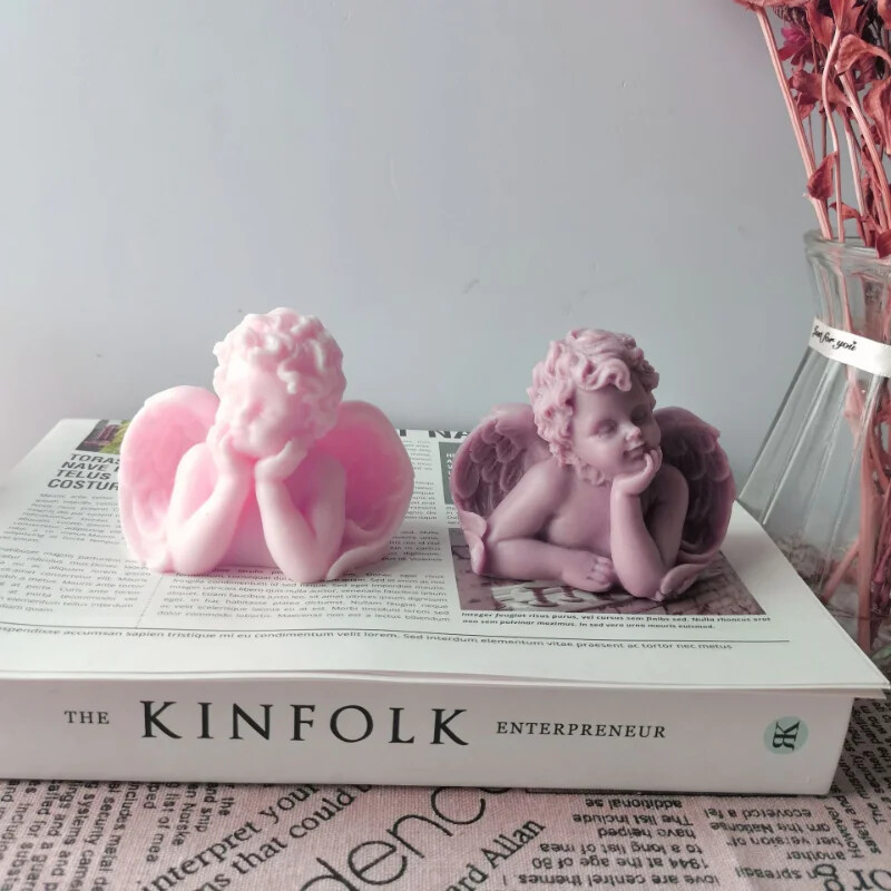 Mucegai de lumânare din silicon înger de dimensiuni mari, aripi drăguțe, sculptură pentru bebeluși, ipsos, rășină, săpun lucrat manual, kit de lumânări pentru decorare pentru birou