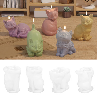 Desene animat 3D Lumânare pisică Picurare Pisicuță drăguță Lumânare pentru aromaterapie Mucegai din silicon DIY în formă de animal Mucegai de gips lucrat manual Jucărie Decor pentru acasă