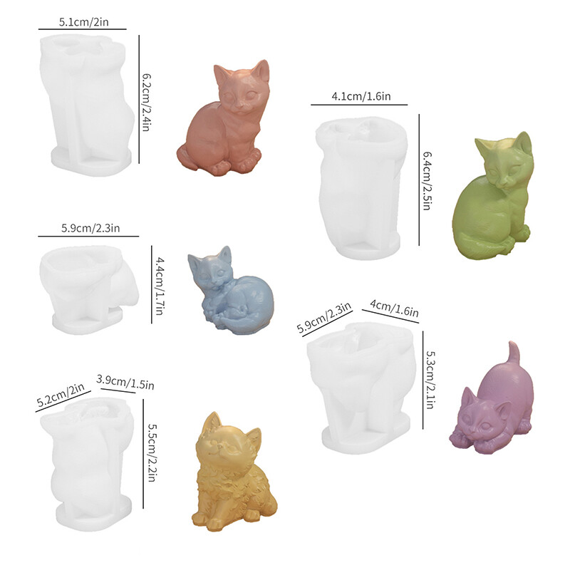 Desene animat 3D Lumânare pisică Picurare Pisicuță drăguță Lumânare pentru aromaterapie Mucegai din silicon DIY în formă de animal Mucegai de gips lucrat manual Jucărie Decor pentru acasă