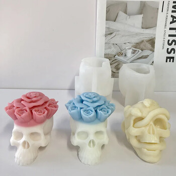 DIY Λουλούδι Skull Candle Καλούπι σιλικόνης 3D Snake Skull Crafts Γύψος ρητίνης καλούπι σκυροδέματος σαπουνιού Εργαλείο κατασκευής δώρων απόκριες