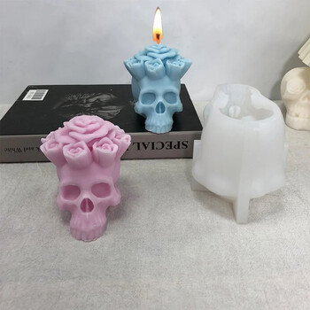 DIY Λουλούδι Skull Candle Καλούπι σιλικόνης 3D Snake Skull Crafts Γύψος ρητίνης καλούπι σκυροδέματος σαπουνιού Εργαλείο κατασκευής δώρων απόκριες