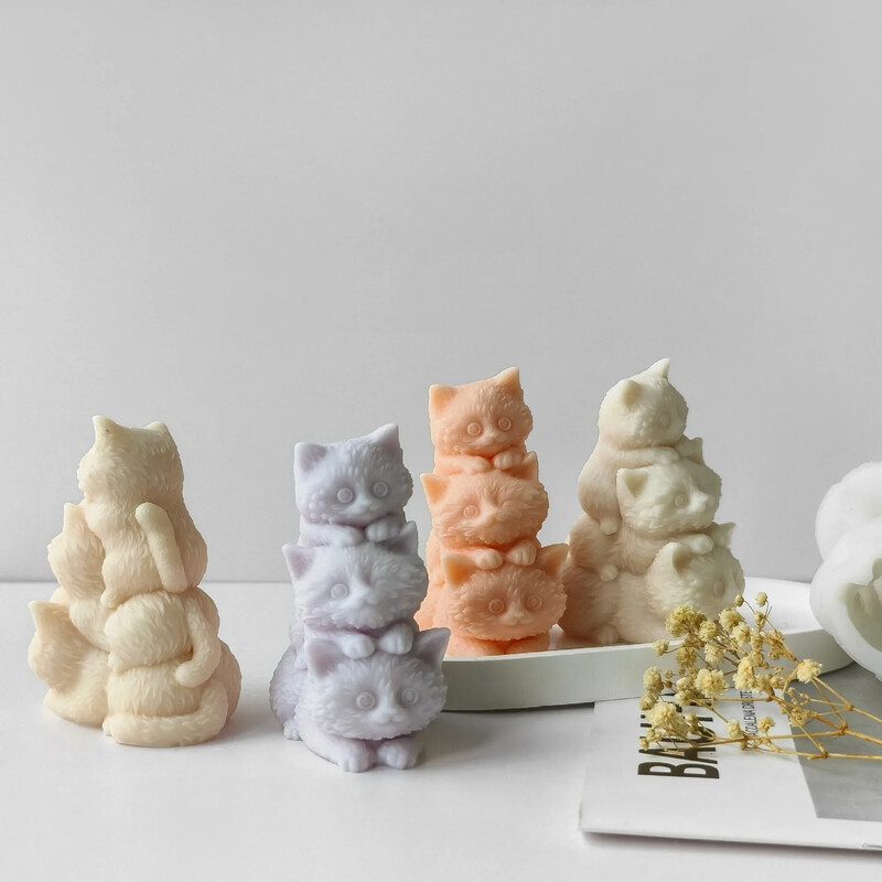3D kaķēnu sveču silikona veidne ar rokām gatavotas dāvanas kaķu ģipša sveķu rotājumi pelējuma ziepju sveču izgatavošanai