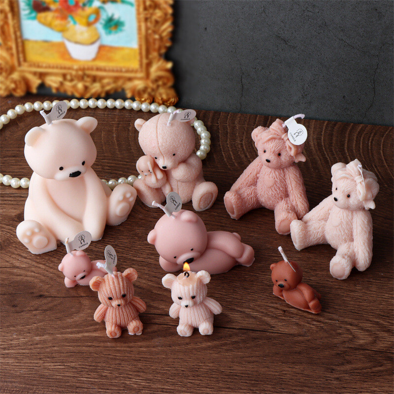 Kreatív 3D rajzfilm medve alakú szilikon forma barkácsolás állatszimulált aromaterápiás gyertya gipsz dekoratív díszek