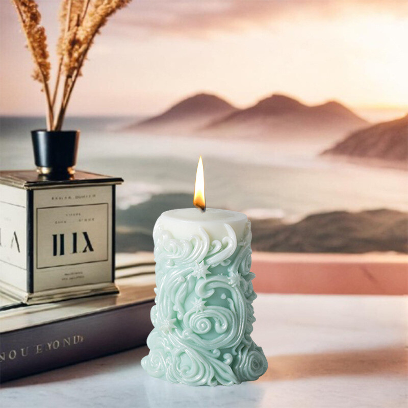 Snježna pahuljica, izrezbareni cilindrični silikonski kalup za svijeće, valovito izrezbareni cilindrični silikonski kalup za mirisnu svijeću