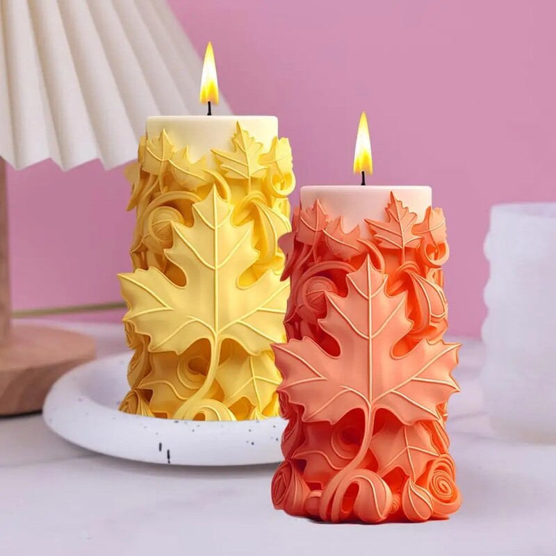 Kļavu lapu cilindru sveču silikona veidņu veidne DIY sveču veidne ģipša aromterapijas roku darbs dekorēšanai epoksīda veidne
