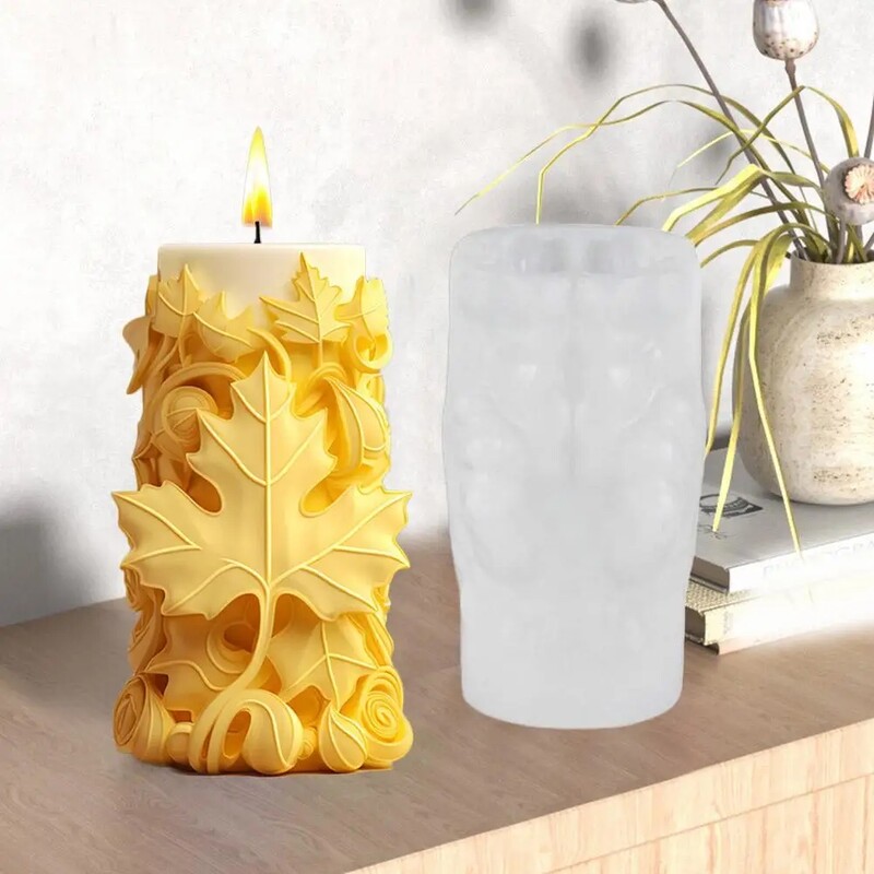 Kļavu lapu cilindru sveču silikona veidņu veidne DIY sveču veidne ģipša aromterapijas roku darbs dekorēšanai epoksīda veidne