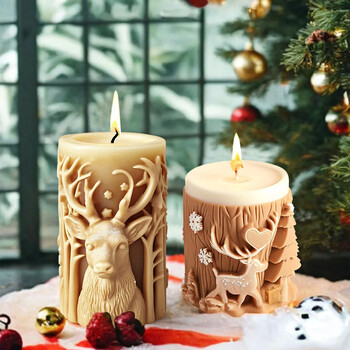 Χριστουγεννιάτικο καλούπι σιλικόνης DIY Deer Relief Κυλινδρικό Κερί Γύψινο στολίδια σιλικόνης Διακόσμηση επιφάνειας εργασίας Καλούπι εποξειδικής ρητίνης