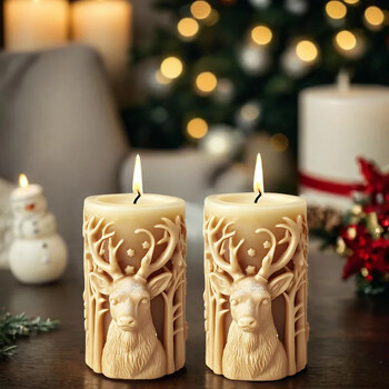 Χριστουγεννιάτικο καλούπι σιλικόνης DIY Deer Relief Κυλινδρικό Κερί Γύψινο στολίδια σιλικόνης Διακόσμηση επιφάνειας εργασίας Καλούπι εποξειδικής ρητίνης