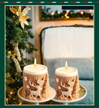 Χριστουγεννιάτικο καλούπι σιλικόνης DIY Deer Relief Κυλινδρικό Κερί Γύψινο στολίδια σιλικόνης Διακόσμηση επιφάνειας εργασίας Καλούπι εποξειδικής ρητίνης