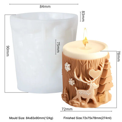 Lumânare de Crăciun Mucegai din silicon DIY Cerb Relief Lumânare cilindrică Ornamente din tencuială din silicon Decor pentru birou Mucegai din rășină epoxidică