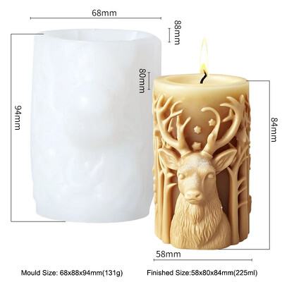 Lumânare de Crăciun Mucegai din silicon DIY Cerb Relief Lumânare cilindrică Ornamente din tencuială din silicon Decor pentru birou Mucegai din rășină epoxidică