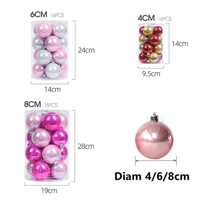 16 σετ μαργαριταρένια στολίδια για χριστουγεννιάτικο δέντρο Κρεμαστές μπάλες που δεν θραύονται σφαιρική λίπανση αφής Χριστουγεννιάτικο σετ διακόσμησης