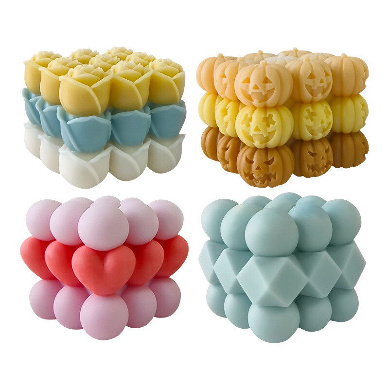 3D roosi/südame/kõrvitsa silikoonvormid Käsitööna valmistatud Rubiku kuubik küünalkrohv Seep Vaik Tsemendi valamisvorm Kodukaunistus Pühadekingitus