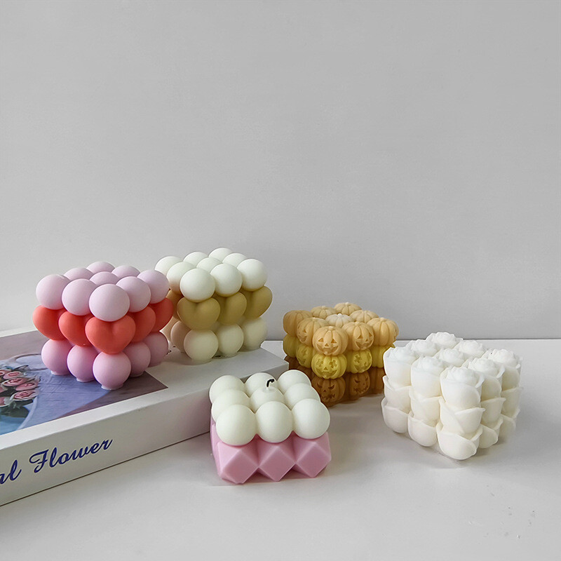 3D roosi/südame/kõrvitsa silikoonvormid Käsitööna valmistatud Rubiku kuubik küünalkrohv Seep Vaik Tsemendi valamisvorm Kodukaunistus Pühadekingitus