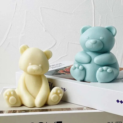 Голяма мечка Силиконова форма за свещи 3d седяща мечка Ароматерапия Гипс Сапун Смола Занаяти Отливки Форми Начало Декор Подарък