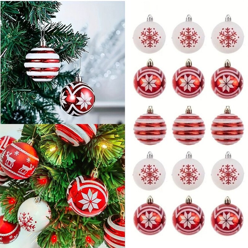 Ziemassvētku piekarināms kulons, krāsota Ziemassvētku bumba Ziemassvētku eglītes rotājums, sarkani balti krāsota Ziemassvētku eglītes piekaramā bumba, plastmasas 6 cm