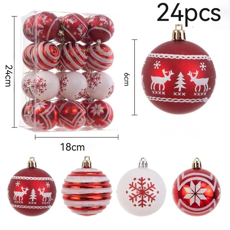 Ziemassvētku piekarināms kulons, krāsota Ziemassvētku bumba Ziemassvētku eglītes rotājums, sarkani balti krāsota Ziemassvētku eglītes piekaramā bumba, plastmasas 6 cm