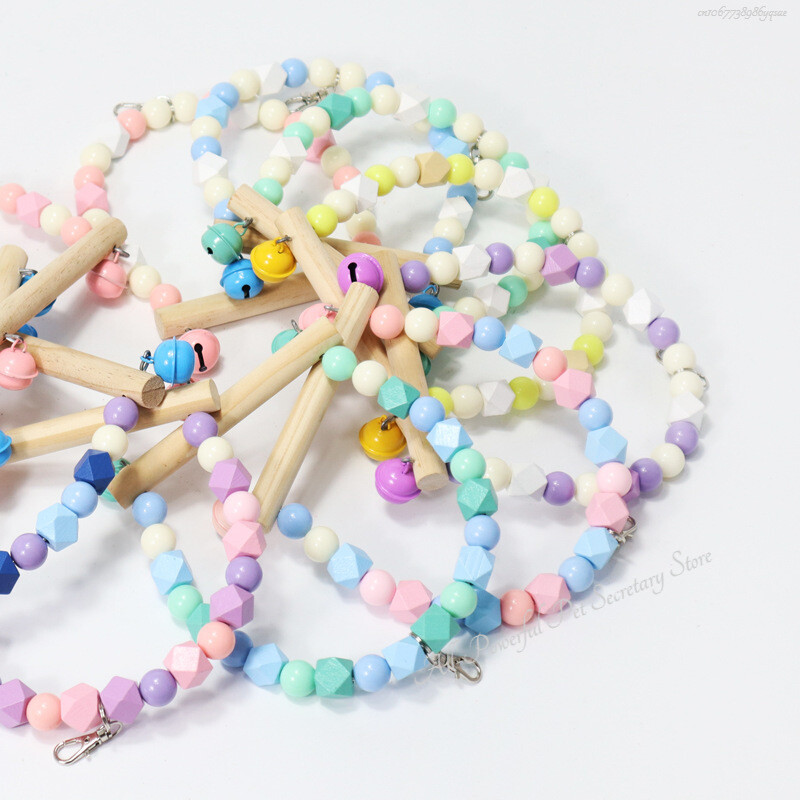 Φυσικοί ξύλινοι παπαγάλοι κούνια παπαγάλοι παπαγάλοι πουλιά Πολύχρωμες χάντρες Προμήθειες πουλιών Κουδούνια Παιχνίδια Πέρκα κρεμαστές κούνιες Κλουβί για κατοικίδια