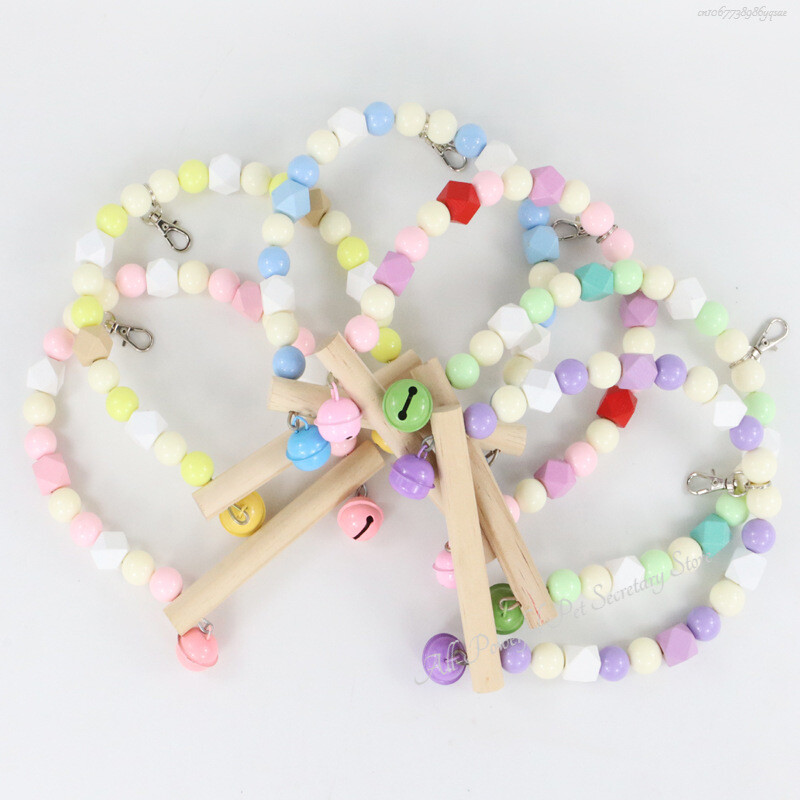 Φυσικοί ξύλινοι παπαγάλοι κούνια παπαγάλοι παπαγάλοι πουλιά Πολύχρωμες χάντρες Προμήθειες πουλιών Κουδούνια Παιχνίδια Πέρκα κρεμαστές κούνιες Κλουβί για κατοικίδια