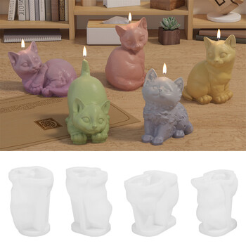 Χαριτωμένα καλούπια κεριών γάτας DIY 3D Animal Kitten Aromatherapy Γύψινος Σετ φόρμας σιλικόνης Χαλοουίν Διακόσμηση σπιτιού