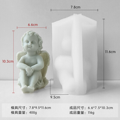 Τρισδιάστατο μεγάλο καλούπι κεριού αγγέλου σιλικόνης Χαριτωμένα φτερά Γλυπτό μωρού Γλυπτό από ρητίνη Γύψο τέχνης Εργαλείο κατασκευής σαπουνιού DIY Κιτ φόρμας ψησίματος για παγάκια