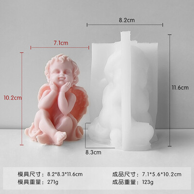 Τρισδιάστατο μεγάλο καλούπι κεριού αγγέλου σιλικόνης Χαριτωμένα φτερά Γλυπτό μωρού Γλυπτό από ρητίνη Γύψο τέχνης Εργαλείο κατασκευής σαπουνιού DIY Κιτ φόρμας ψησίματος για παγάκια