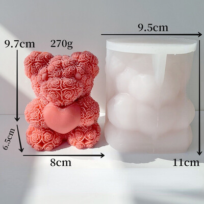 3D χαριτωμένο κερί αρκουδάκι Καλούπι σιλικόνης DIY Holds Love Bear σαπούνι γύψο ρητίνη κατασκευής Διακόσμηση γάμου Χειροτεχνία σπιτιού Δώρα