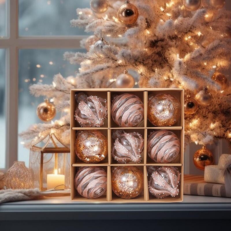 9 buc. bile de Crăciun Șampanie rafinată din aur trandafir Minge decorativă pentru brad de Crăciun ornament pentru agățat de sărbători de Crăciun Decor pentru petreceri