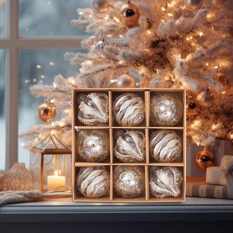 9 buc. bile de Crăciun Șampanie rafinată din aur trandafir Minge decorativă pentru brad de Crăciun ornament pentru agățat de sărbători de Crăciun Decor pentru petreceri