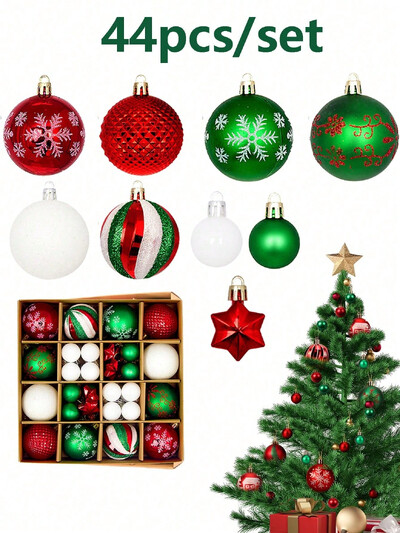 44 buc bile de Crăciun roșii și albe suspendate, petreceri de Crăciun, decorațiuni pentru brad, decorațiuni