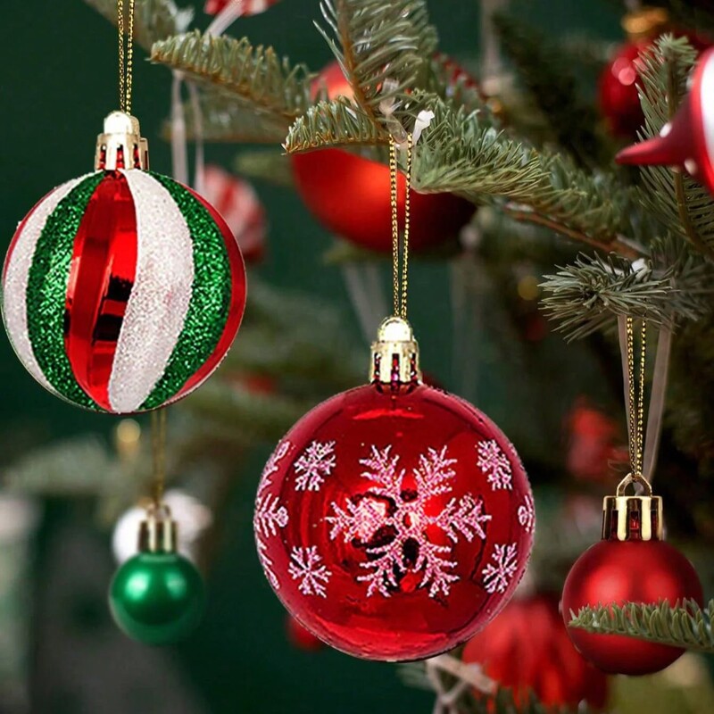 44 buc bile de Crăciun roșii și albe suspendate, petreceri de Crăciun, decorațiuni pentru brad, decorațiuni