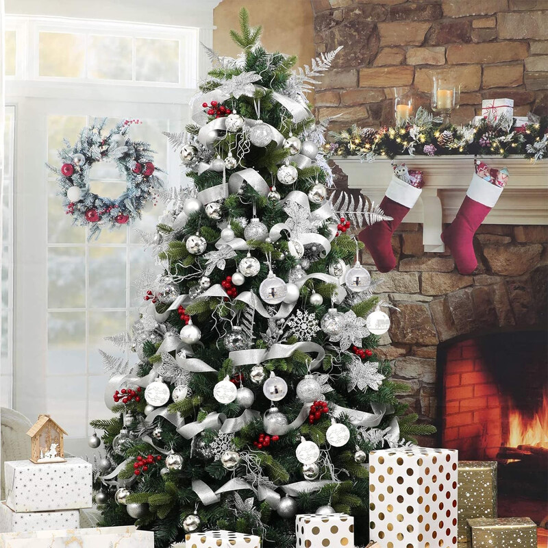 44 buc bile de Crăciun roșii și albe suspendate, petreceri de Crăciun, decorațiuni pentru brad, decorațiuni