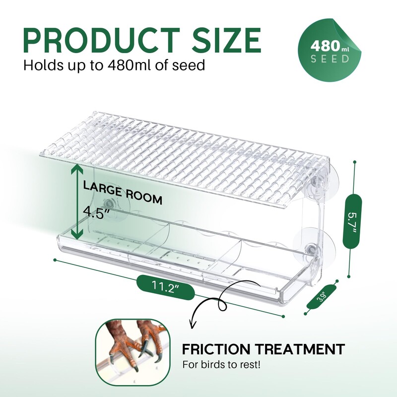 Caurspīdīgas loga putnu barotavas brīvā dabā — uzlabota sūkšanas rokturis, savvaļas putnu vērošana kaķiem, putnu mājas barotava