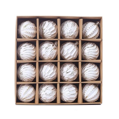 16kom 6cm Set oslikanih božićnih kuglica Bijele crtane galvanizirane božićne viseće kuglice Elegantni DIY ukras za sretno božićno drvce