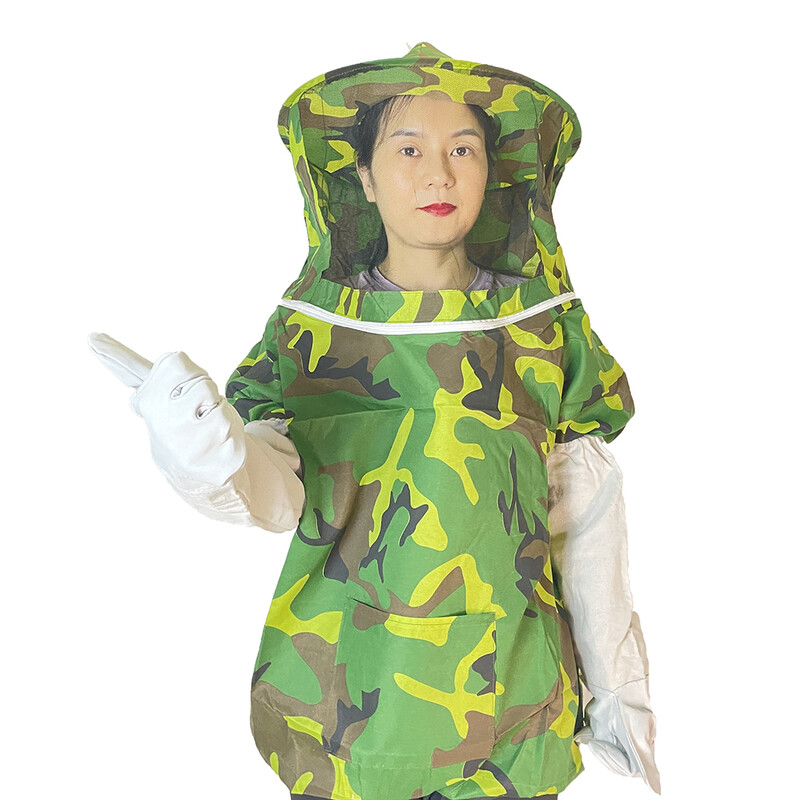 1GB Biškopja maskēšanās auduma aizsardzības kapuce plīvurs mētelis jaka ar garām piedurknēm cimdi pret sakodieniem biškopības bišu rīku piederumi