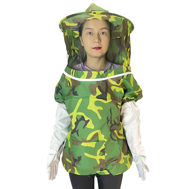 1GB Biškopja maskēšanās auduma aizsardzības kapuce plīvurs mētelis jaka ar garām piedurknēm cimdi pret sakodieniem biškopības bišu rīku piederumi